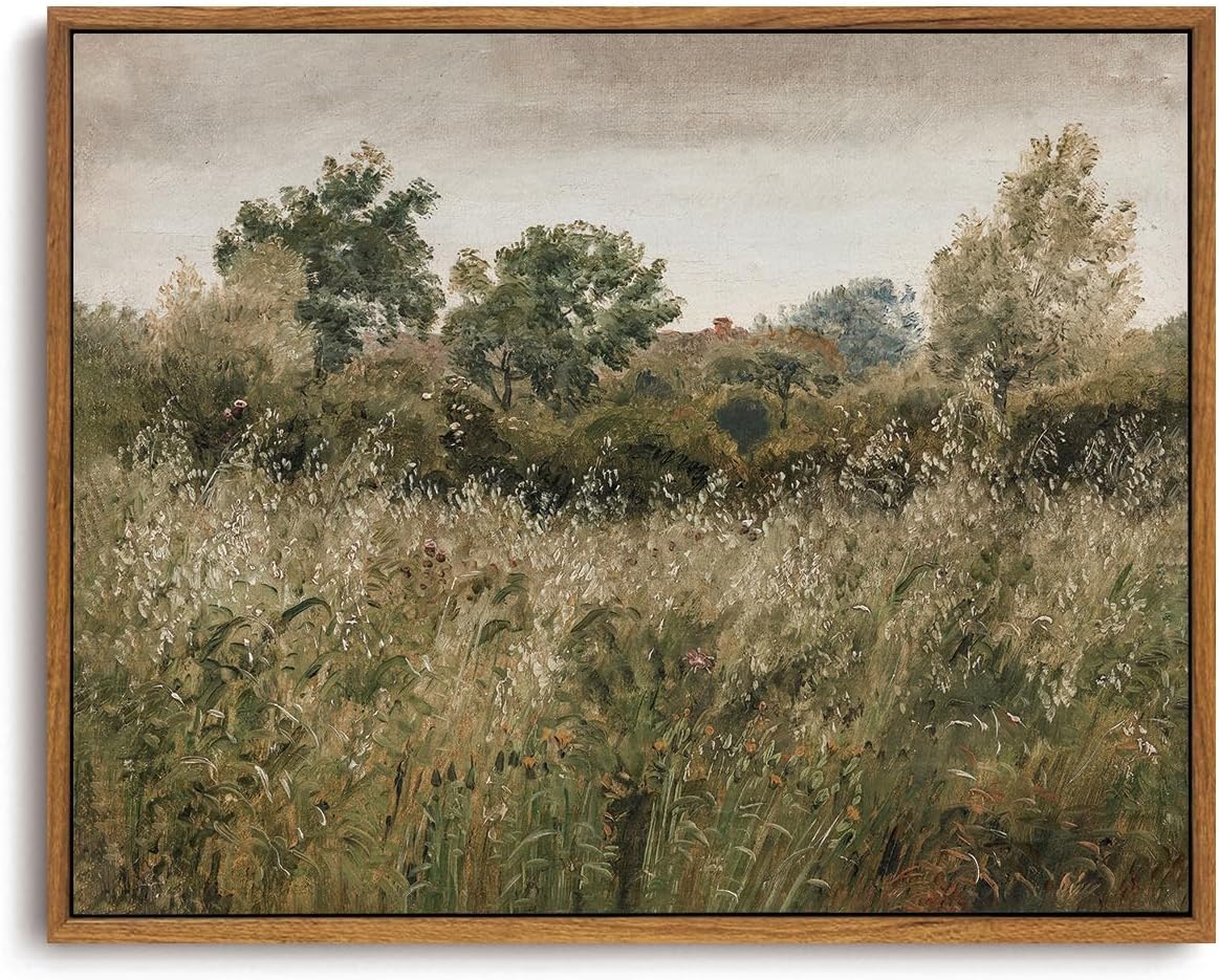 OIQArtOIQ Framed Canvas Wall Art,Vintage Decor,Landscape Nature Country Wildflower Paintings Farmhouse Pictures Modern Artwork Rustic Fall Flower Prints Cottagecore Office Living Room Bedroom Bathroom