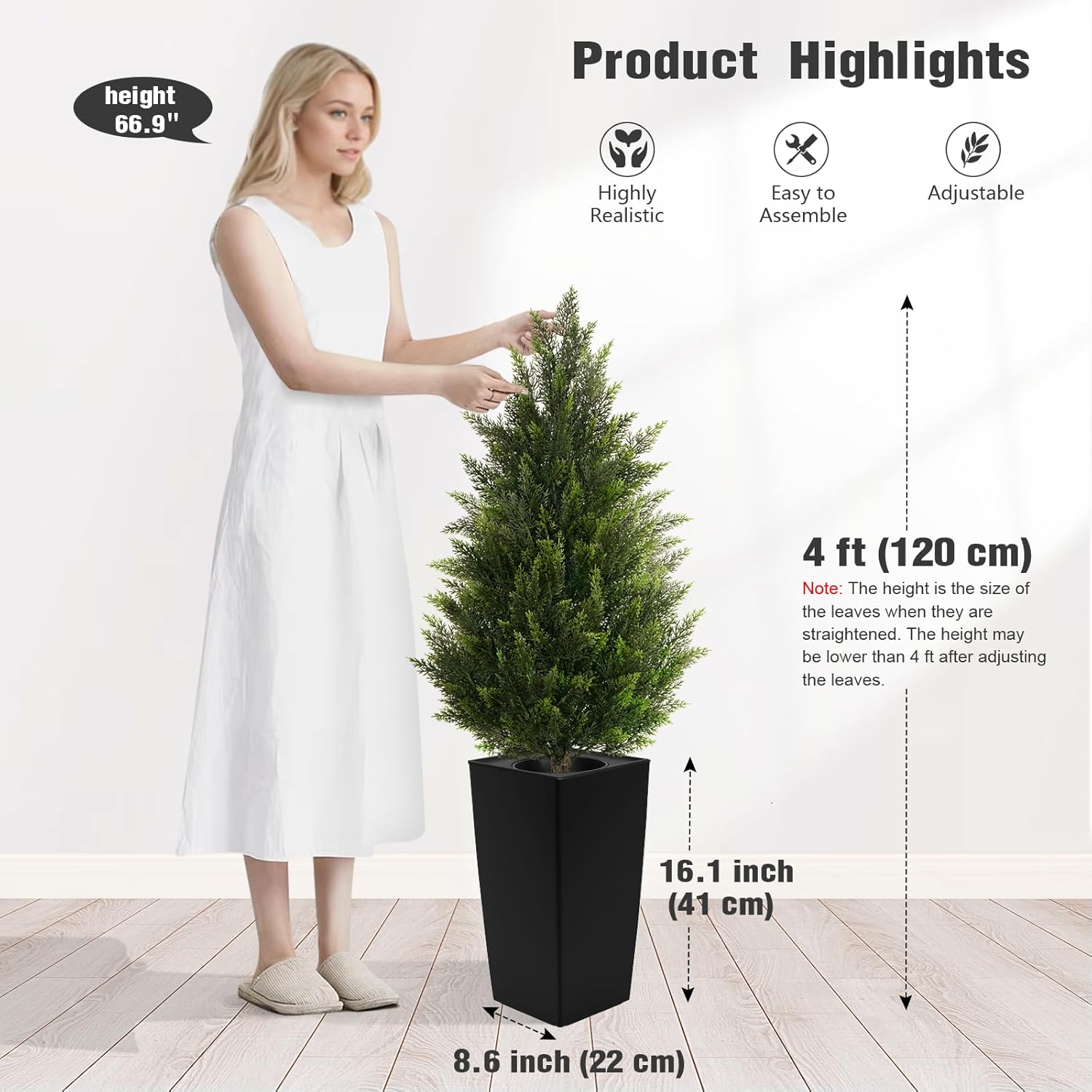 4FT Tall 2 Set Artificial Topiary Cedar Tree, Indoor Realistic Faux Cypress Plants with Square Flowerpot, Outdoor Evergreen Fake Shrubs for Home Living Room Front Porch Decor