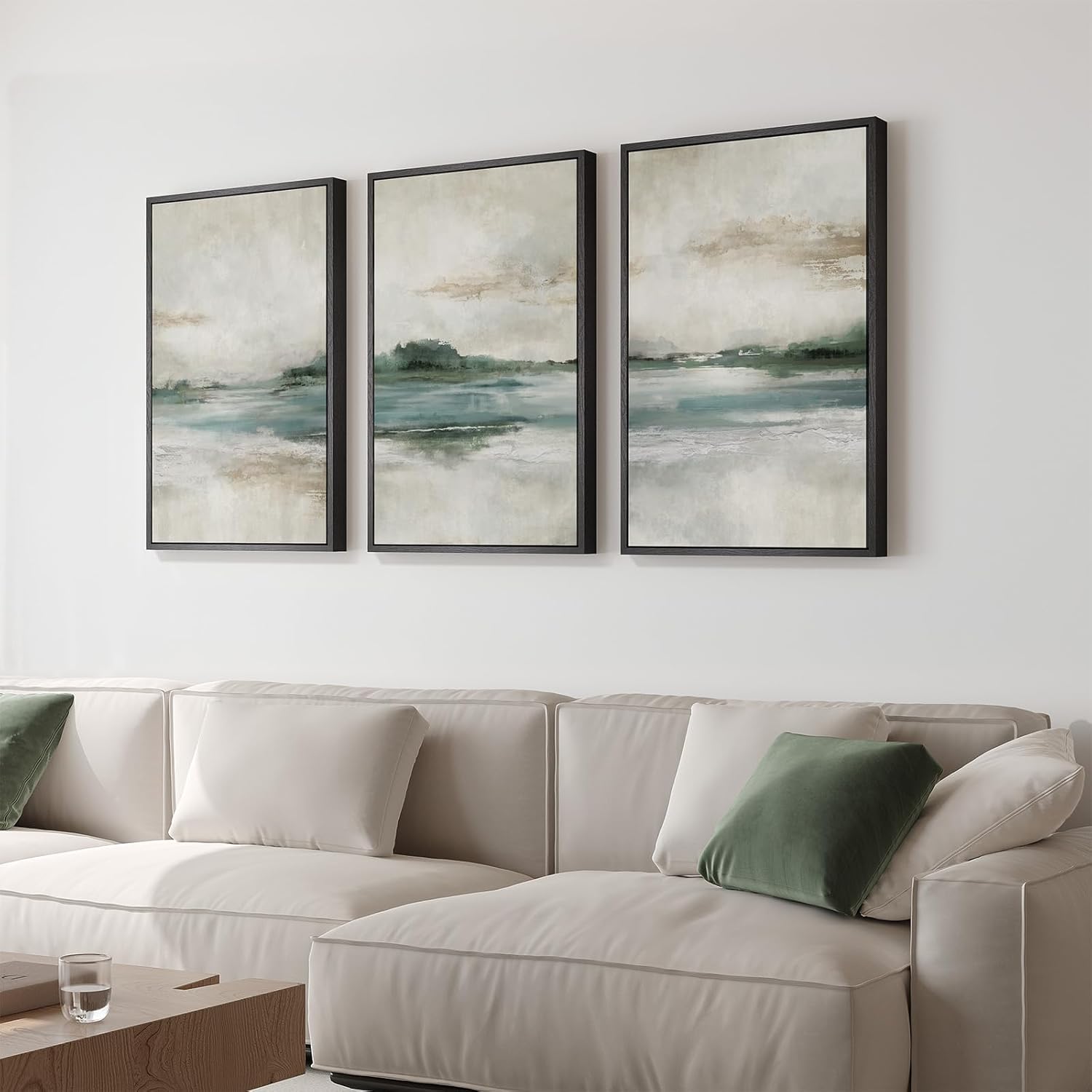 Large Framed Blue and Grey Abstract Wall Art for Living Room, 3 Piece Modern Canvas Prints Paintings Artwork for Walls, Minimalist Abstract Pictures Wall Decor for Hallway Office Bedroom 24x36 In