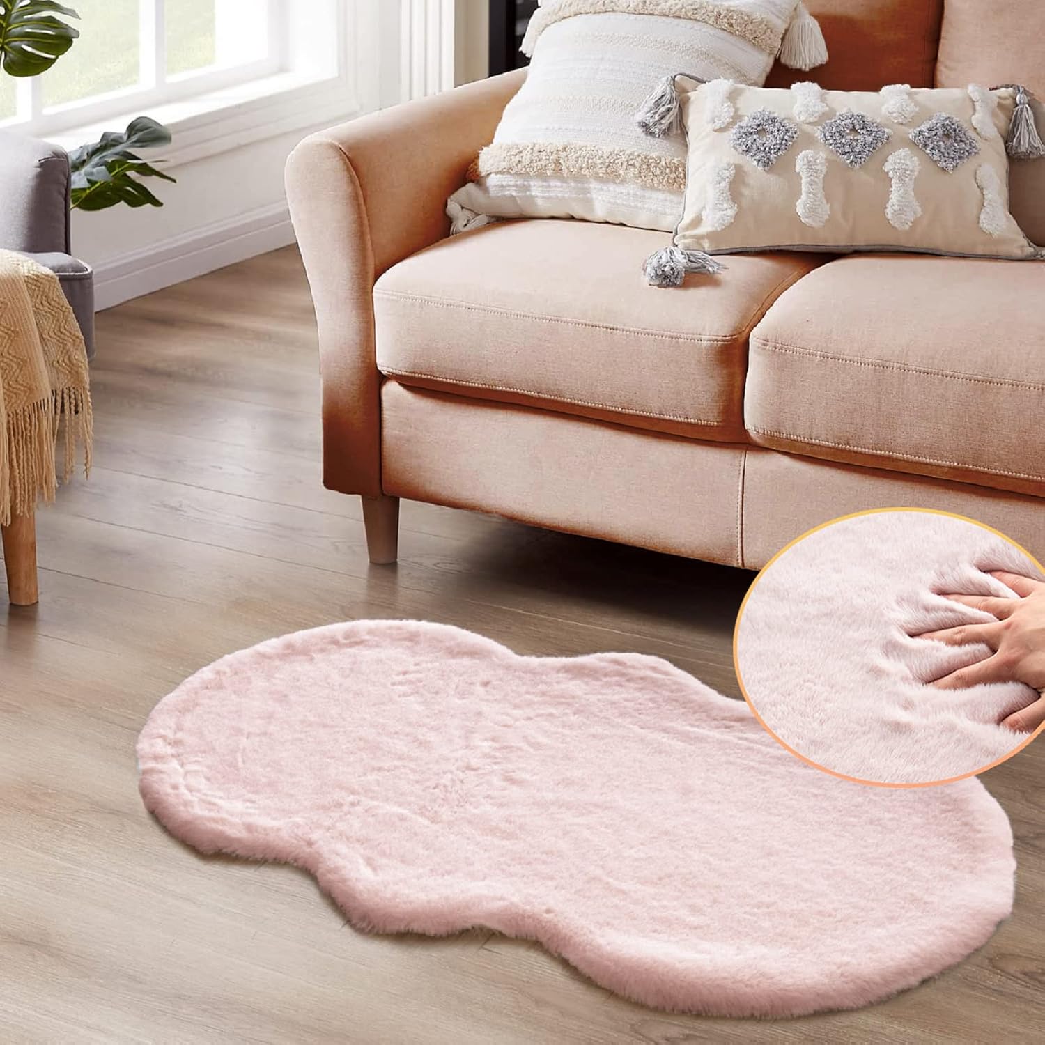 ORINOVA Pink Washable Fluffy 5x8 Area Rugs for Bedroom Plush Faux Rabbit Shag Fur Rug for Living Room Nursery Rug