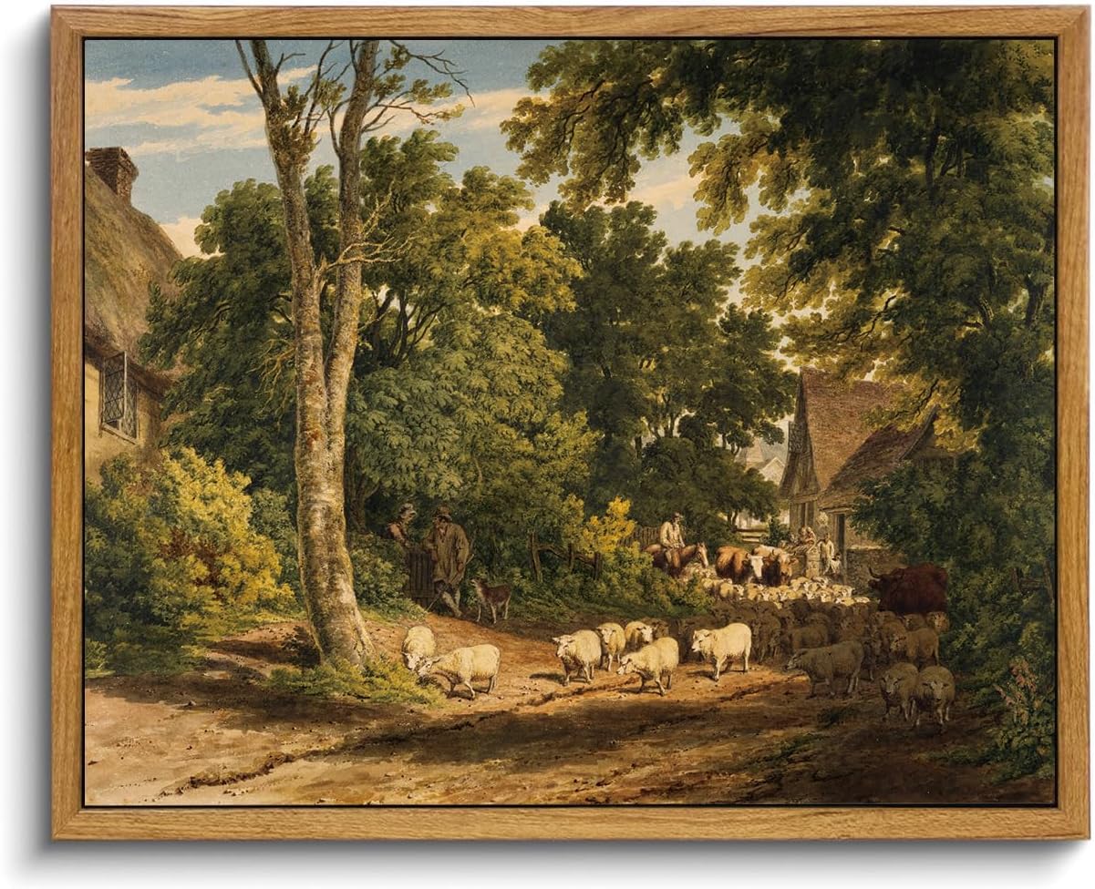 OIQArtOIQ Framed Canvas Wall Art,Vintage Decor,Landscape Nature Country Wildflower Paintings Farmhouse Pictures Modern Artwork Rustic Fall Flower Prints Cottagecore Office Living Room Bedroom Bathroom