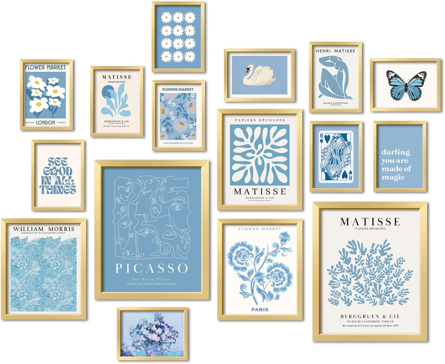 ANERZA 16 PCS Framed Sage Green Wall Art Decor, Matisse Wall Prints for Bedroom, Gallery Wall Frame Set, Abstract Posters for Living Room Aesthetic, Collage Kit Pictures, Boho Dorm Home Decor