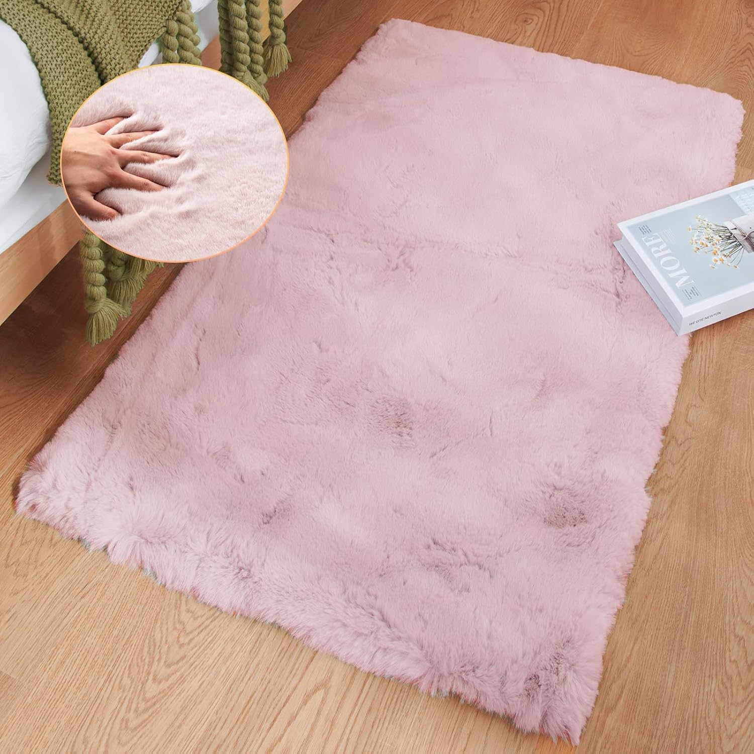 ORINOVA Pink Washable Fluffy 5x8 Area Rugs for Bedroom Plush Faux Rabbit Shag Fur Rug for Living Room Nursery Rug