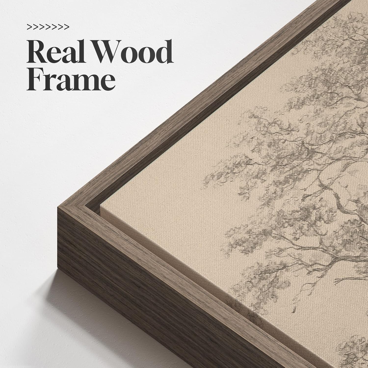 Large Vintage Framed Neutral Landscape Wall Art for Living Rooms, 3 Piece Retro Big Tree Sketch Botanical Forest Antique Canvas Artwork Set, Rustic Nature Wabi Sabi Art Prints for Hallway Home Office 24x36 Inch