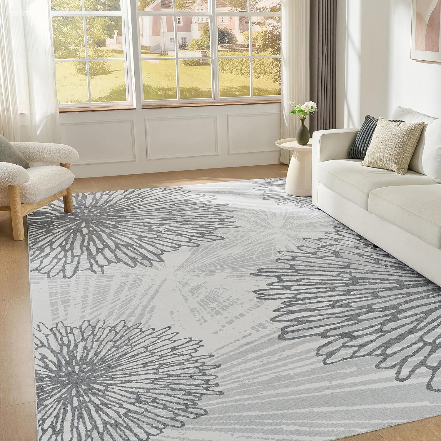 WITSHOCK Pink Rugs 9x12 for Bedroom Girls,Floral Modern Distress Print Pattern Carpet for Living Room Dining Room,Stain Resistant Anti Slip Backing Rugs for Kids Room Nursery Playroom,Light Pink