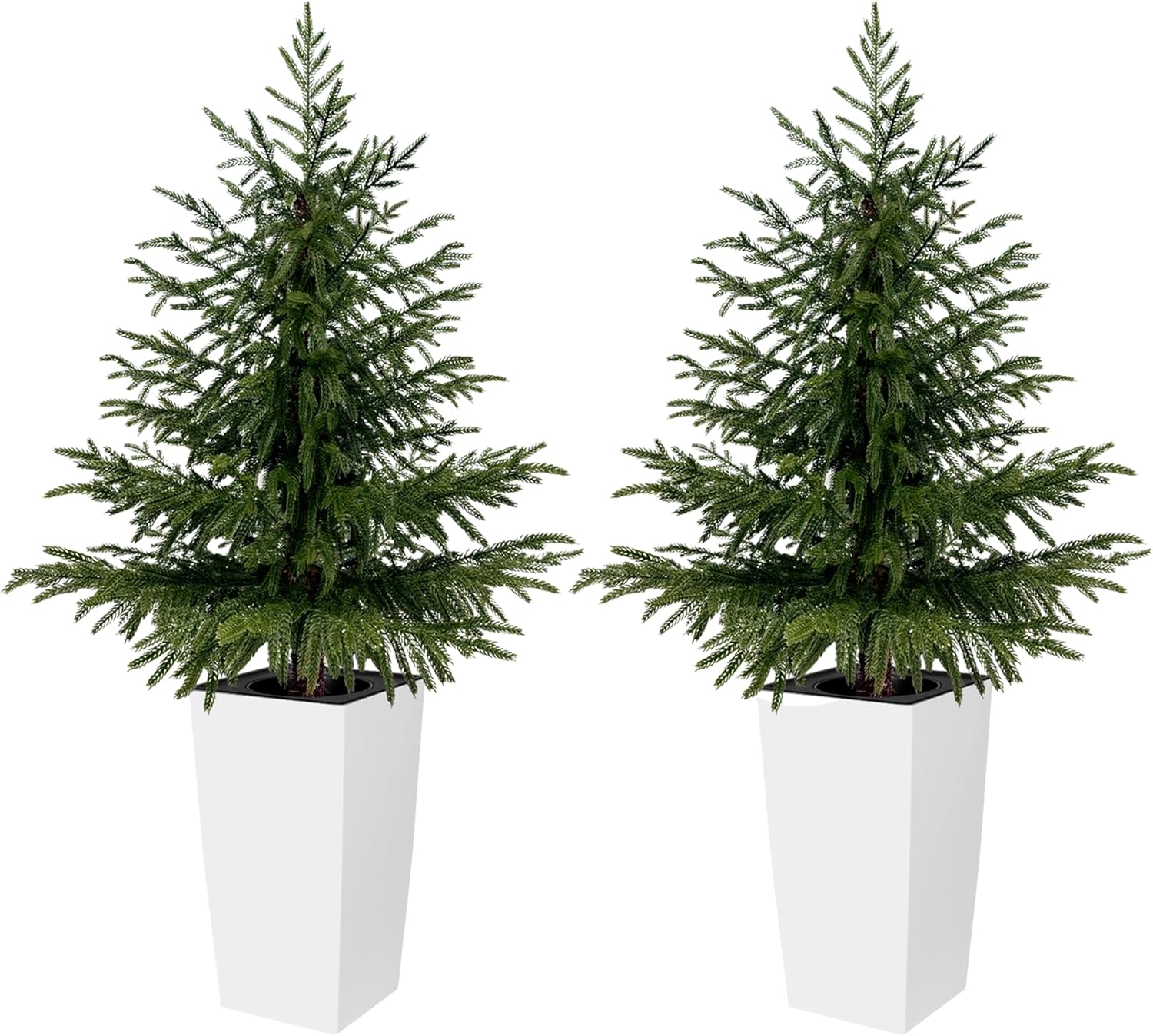4FT Tall 2 Set Artificial Topiary Cedar Tree, Indoor Realistic Faux Cypress Plants with Square Flowerpot, Outdoor Evergreen Fake Shrubs for Home Living Room Front Porch Decor