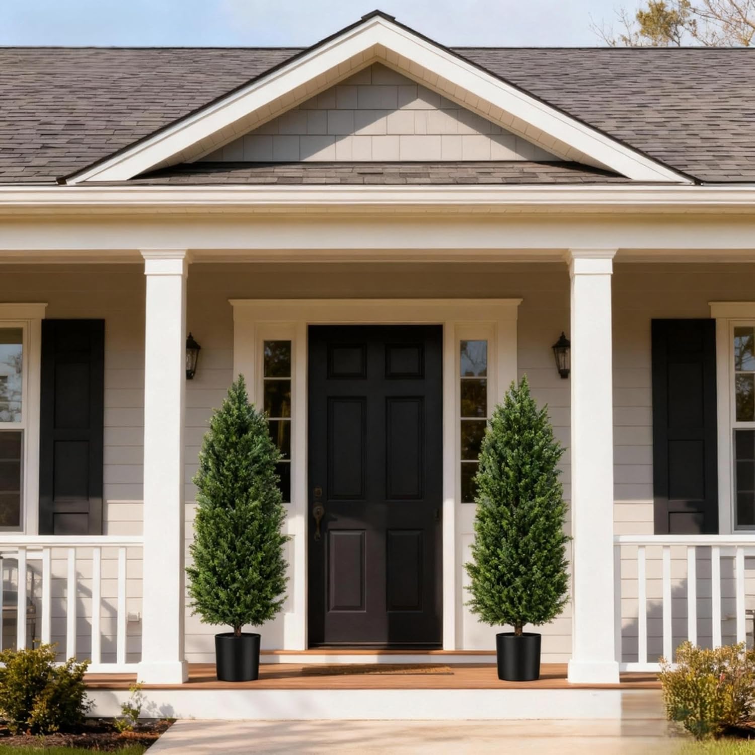 Artificial Cedar Topiary Tree 4FT Set of 2, Outdoor Faux Evergreen Pine Shrubs,Realistic Fake Plants Front Porch Decor,Potted Fake Bushes Cypress Trees UV Resistant for Home Front Door