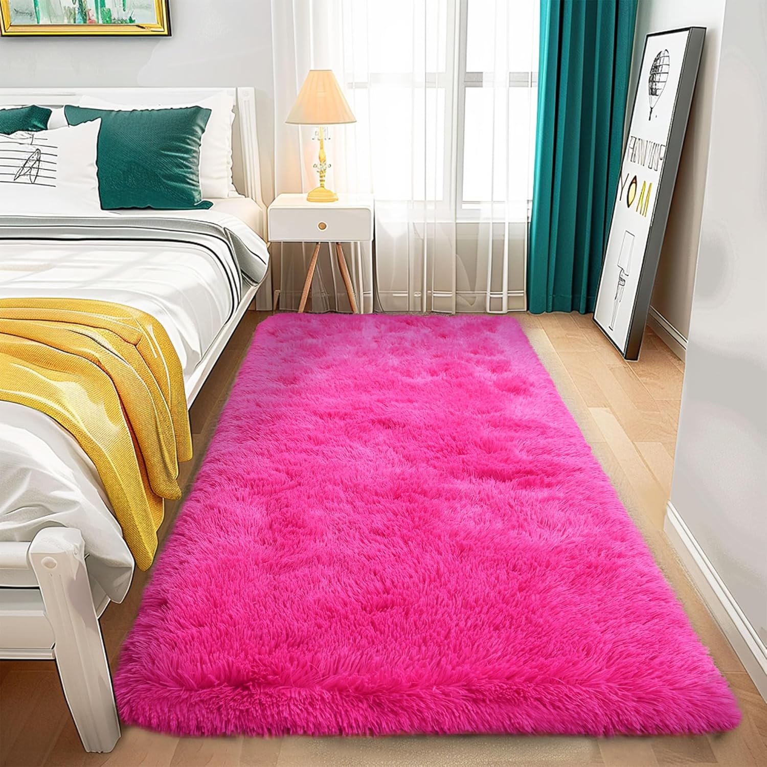 Awaytail Fluffy Area Rug 9x12 Living Room, Hot Pink Rugs for Bedroom Girls, Extra Large Rug Big Carpet 9 by 12 Fuschia