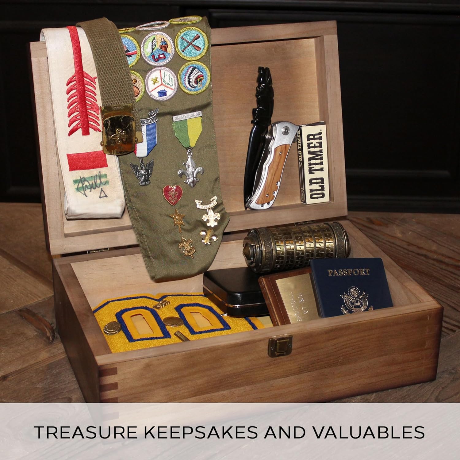 GUYTRENDz Stained Wooden Keepsake Box, Large Memory Box for Keepsakes, Decorative Storage Box for Memories, Jewelry, & Photos, Memorial Boxes for Men & Women