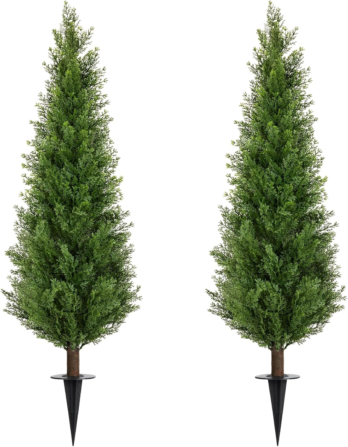 3FT Artificial Cedar Topiary Trees with Ground Spike, Set of 2 UV Resistant Fake Evergreen Bushes Shrubs Trees Artificial Plants Realistic Faux Cypress Plants for Indoor Outdoor Front Porch Garden