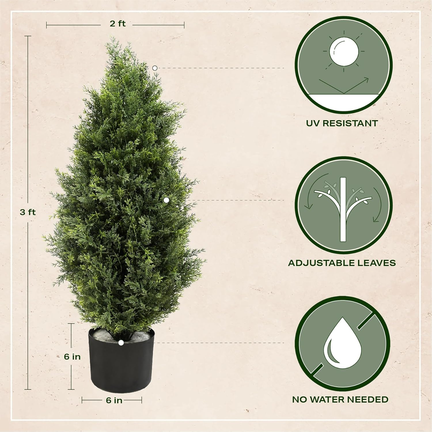 Artificial Topiary Cedar Trees 3ft, 2 pk - Outdoor Indoor Faux Pine Shrubs Plants, Realistic Fake Plants Front Porch Decor, Artificial Bushes Cypress for Home Front Door Offices