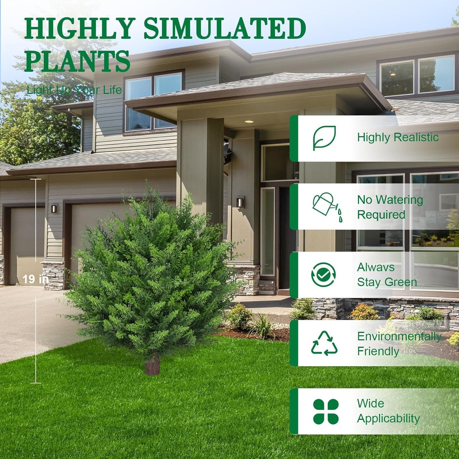 Artificial Set of 2 Cedar Topiary Ball Trees 22" for Outdoors with Ground Spike, UV Resistant Faux Cypress Plants into Anywhere, Evergreen Shrubs Bushes for Room Front Porch Garden Backyard Decor