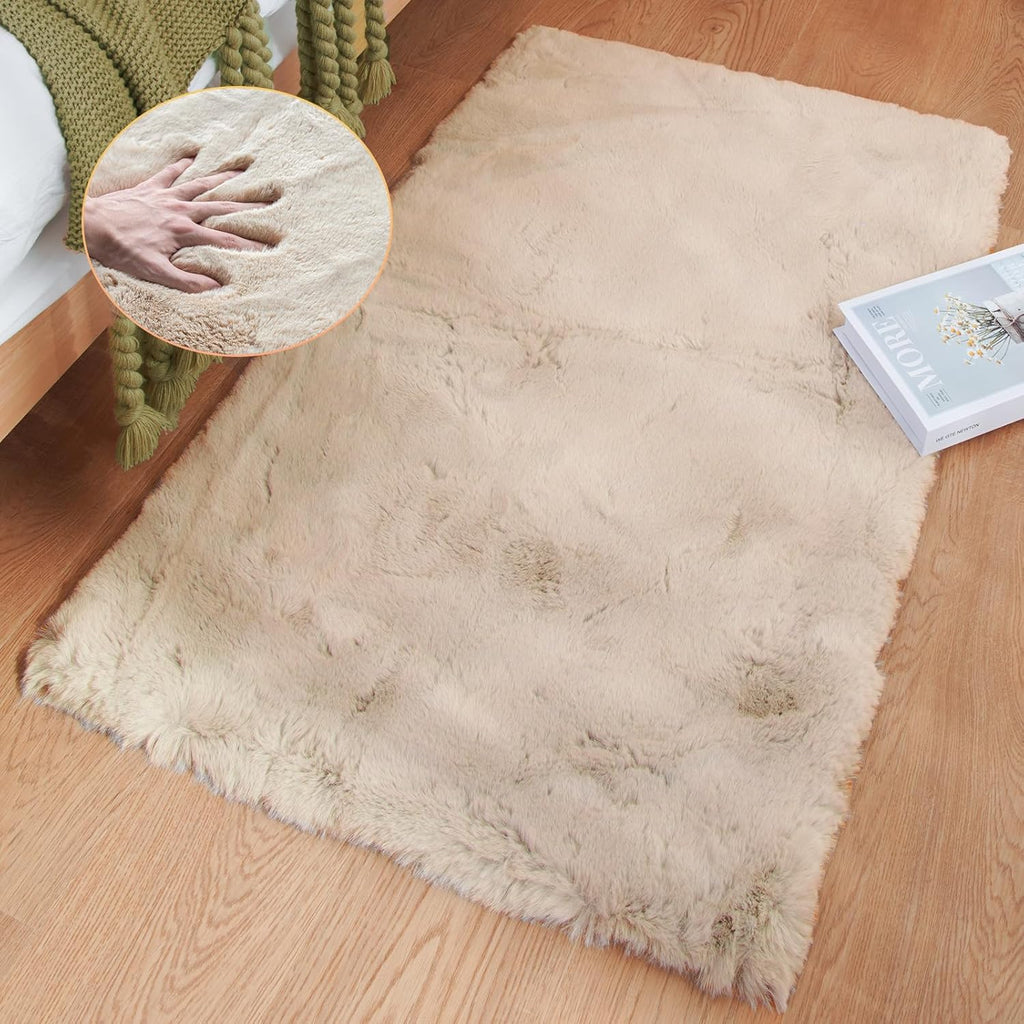 ORINOVA Pink Washable Fluffy 5x8 Area Rugs for Bedroom Plush Faux Rabbit Shag Fur Rug for Living Room Nursery Rug