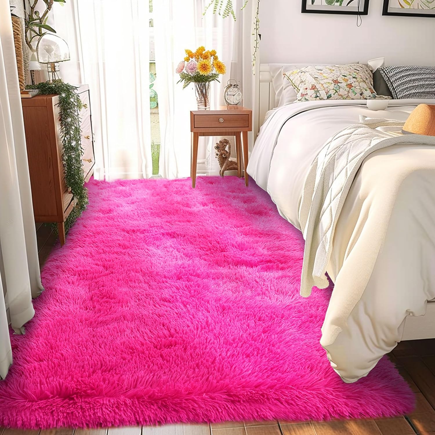 Awaytail Fluffy Area Rug 9x12 Living Room, Hot Pink Rugs for Bedroom Girls, Extra Large Rug Big Carpet 9 by 12 Fuschia