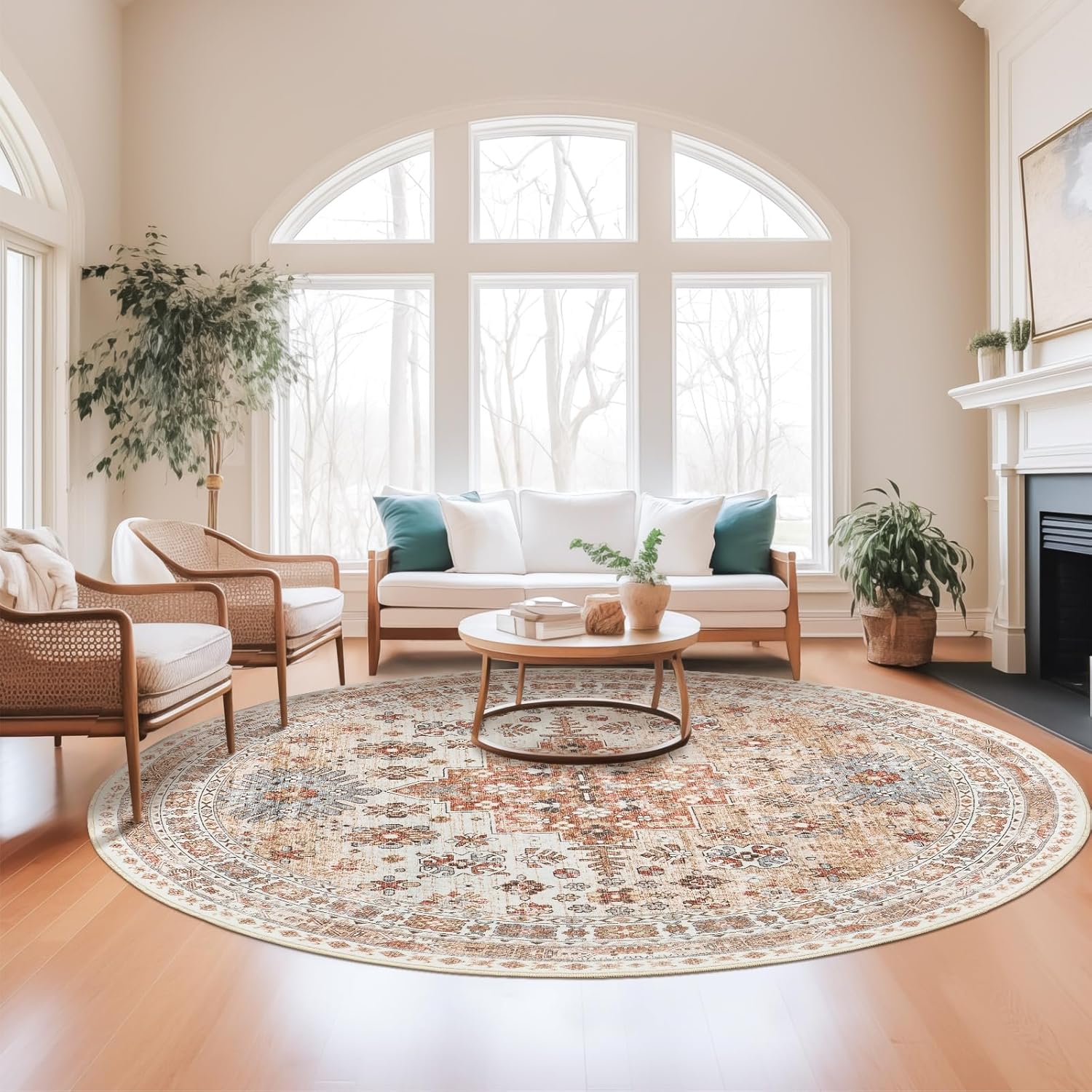 zesthome 9x12 Area Rugs for Girls Bedroom, Low Pile Machine Washable Rugs, Vintage Large Pink Rugs, Stain Resistant Nursery Room Rug, Baby Crawling Rug (Pink/Blue,9'x12')