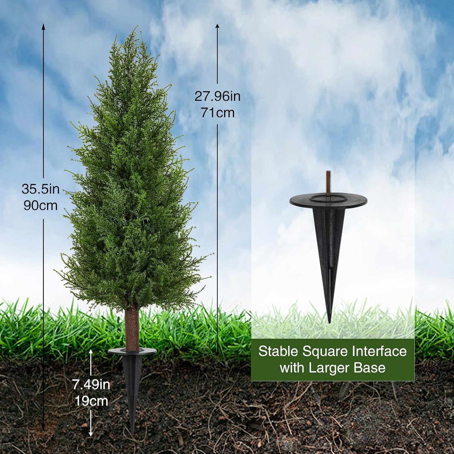 2 Pack 3ft Artificial Cedar Topiary Trees with Ground Spike, Realistic Fake Plants Tree UV Resistant Artificial Plants Indoor Outdoor Faux Plants Evergreen Bushes Shrubs for Porch Garden Office