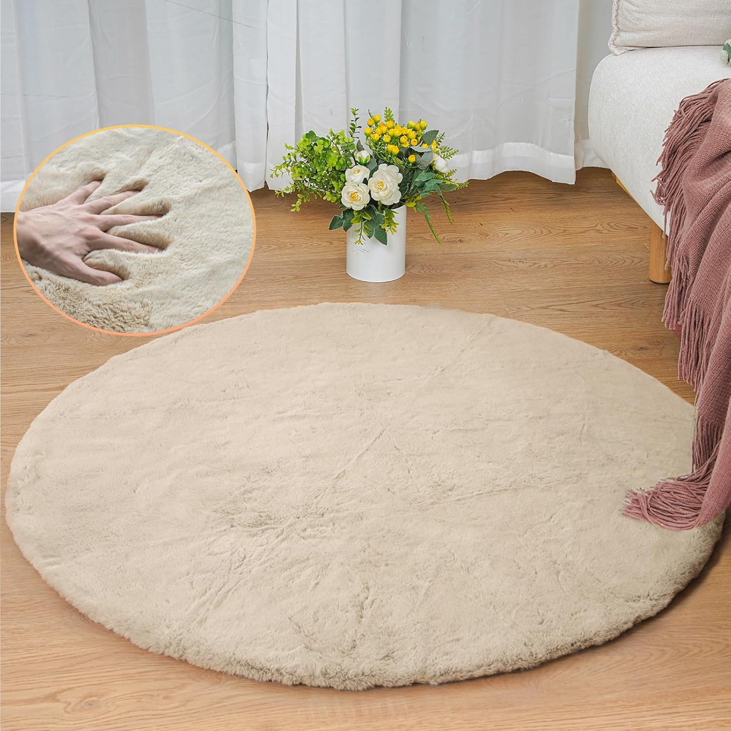 ORINOVA Pink Washable Fluffy 5x8 Area Rugs for Bedroom Plush Faux Rabbit Shag Fur Rug for Living Room Nursery Rug