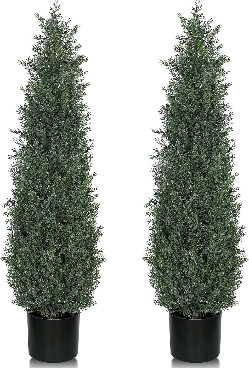 Artificial Cedar Topiary Trees, 5FT UV Resistant Topiary Trees Artificial Outdoors, Realistic Pre-Potted Faux Cypress Plants for Outdoor Porch, Home Entryway, and Garden Decor, Set of 2