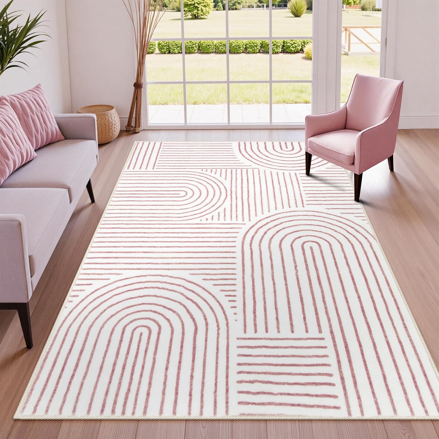Lahome Abstract 8x10 Area Rugs, Soft Pink 8x10 Rugs for Living Room Bedroom Girls, Ultra-Thin Non-Shedding Accent Large Carpet for Office Dining Room (8x10ft,Pink)