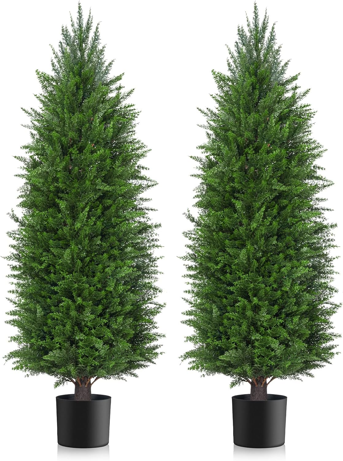 Artificial Set of 2 Cedar Topiary Ball Trees 22" for Outdoors with Ground Spike, UV Resistant Faux Cypress Plants into Anywhere, Evergreen Shrubs Bushes for Room Front Porch Garden Backyard Decor