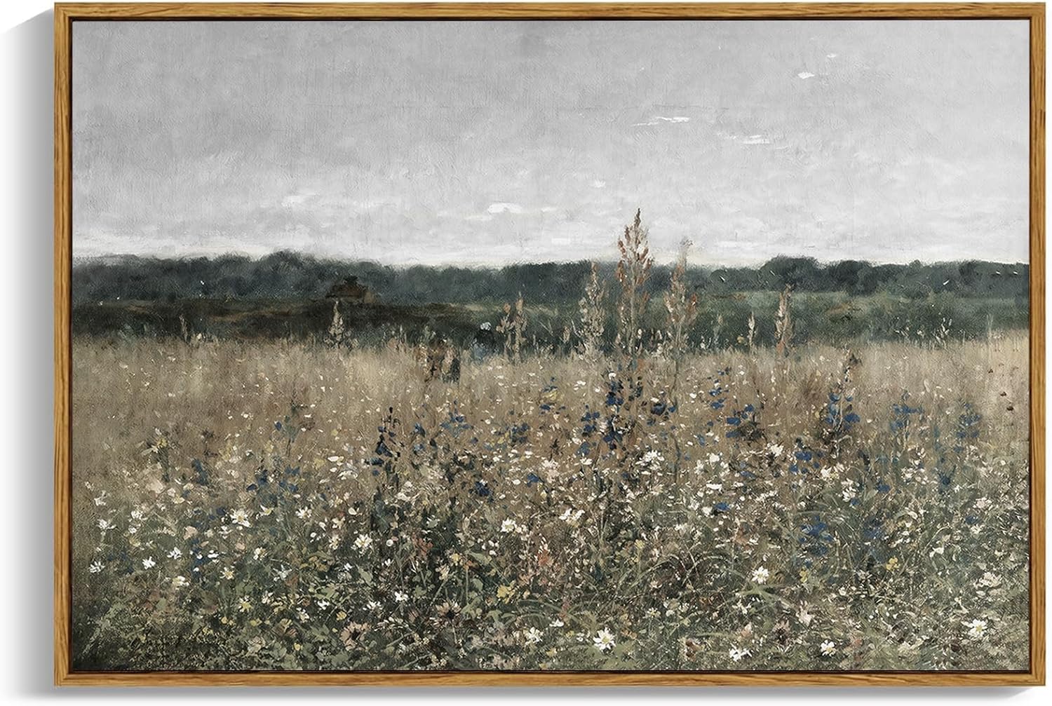 OIQArtOIQ Framed Canvas Wall Art,Vintage Decor,Landscape Nature Country Wildflower Paintings Farmhouse Pictures Modern Artwork Rustic Fall Flower Prints Cottagecore Office Living Room Bedroom Bathroom