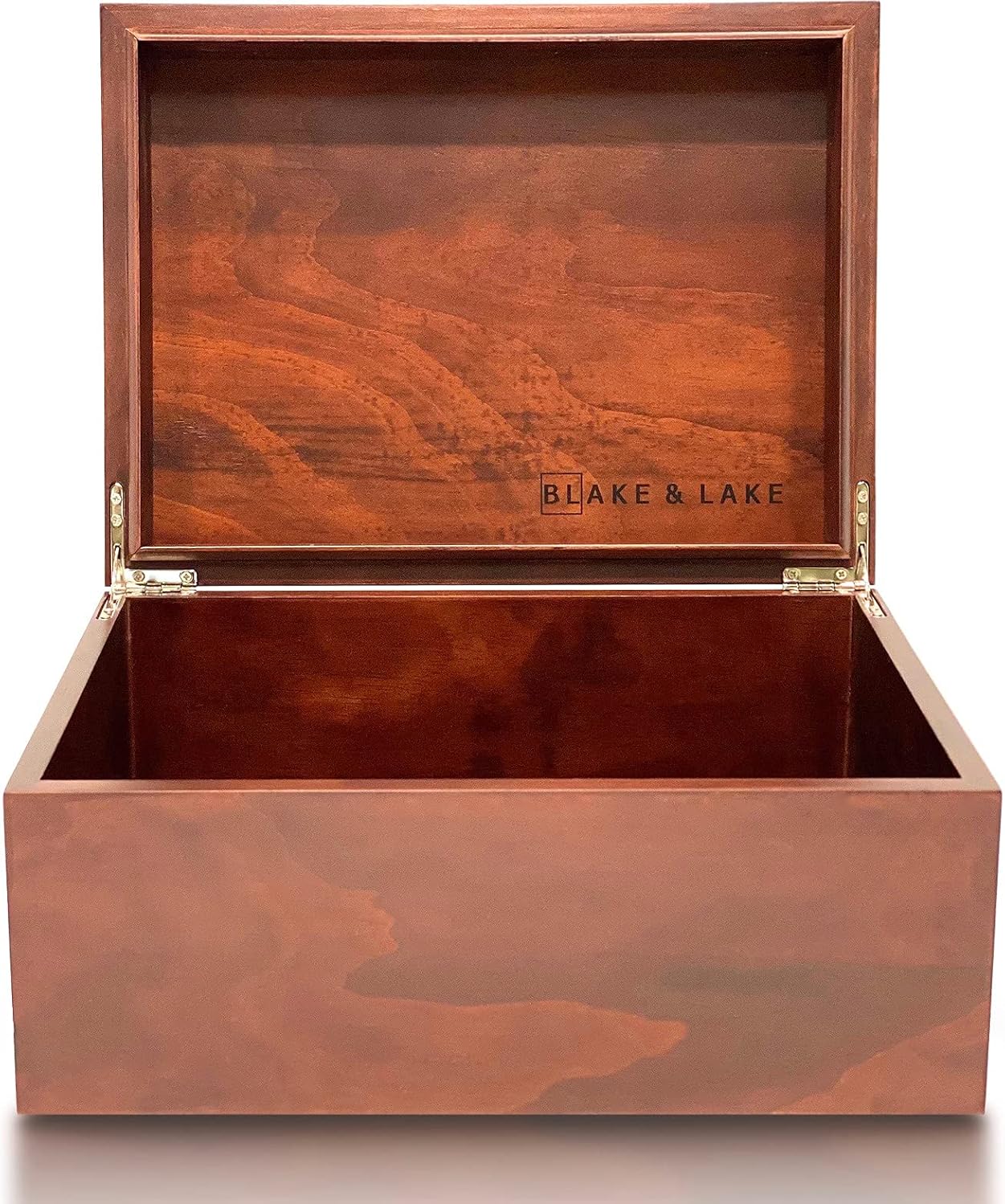 Blake & Lake Large Box with Hinged Lid - Wood Storage Box with Lid - Wooden Keepsake Decorative boxes with lids (Dark Oak)