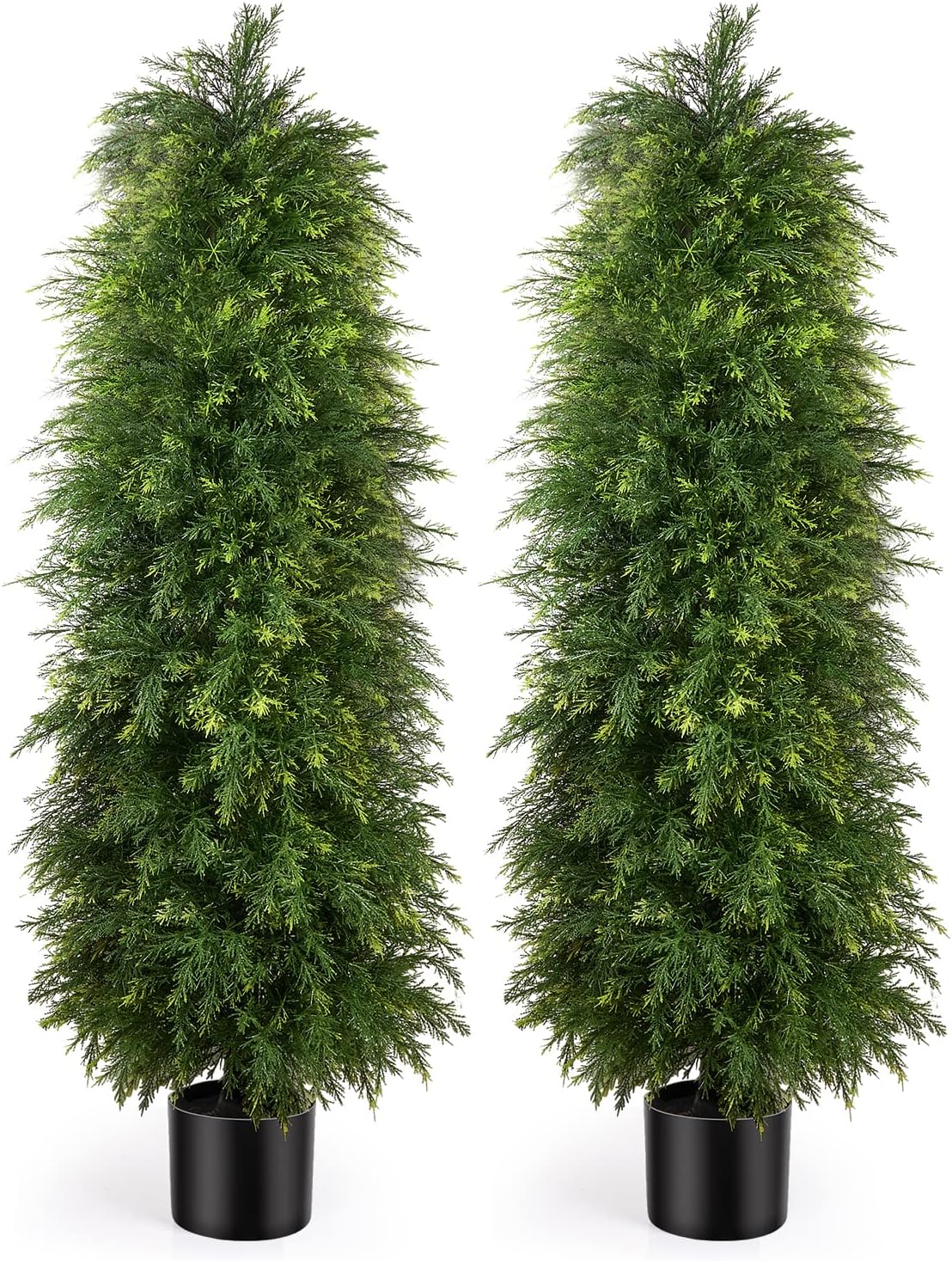 YEMMEN 2 Pack 4ft Artificial Cedar Topiary Trees, Outdoor Artificial Plants for Front Porch Décor, Artificial Shrubs Fake Plants Uv Rated Potted Plants for Outdoor, Indoor, Front Door, Office