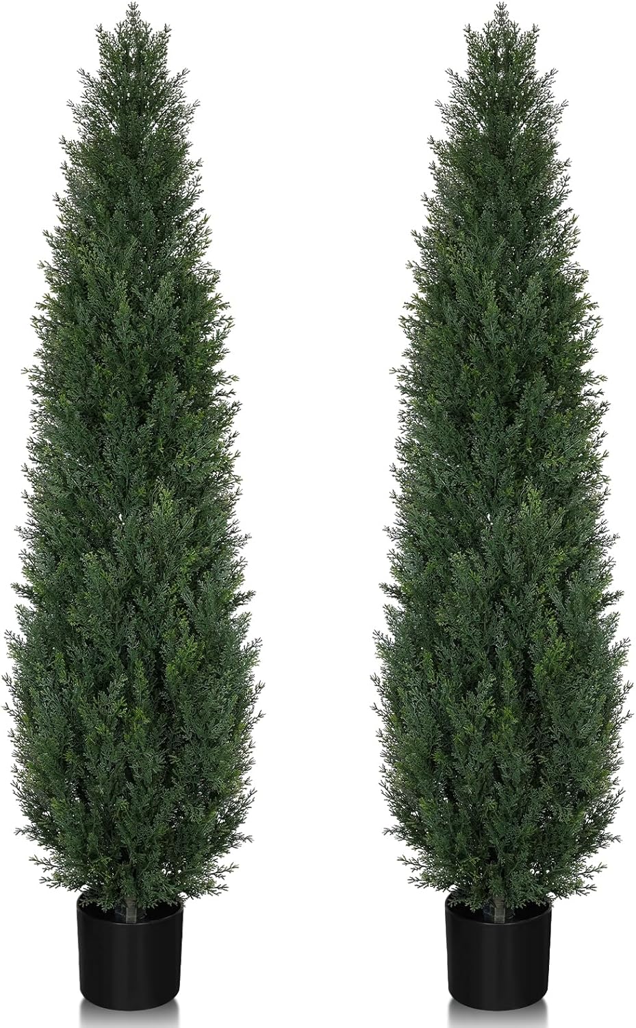 Artificial Cedar Topiary Trees, 5FT UV Resistant Topiary Trees Artificial Outdoors, Realistic Pre-Potted Faux Cypress Plants for Outdoor Porch, Home Entryway, and Garden Decor, Set of 2