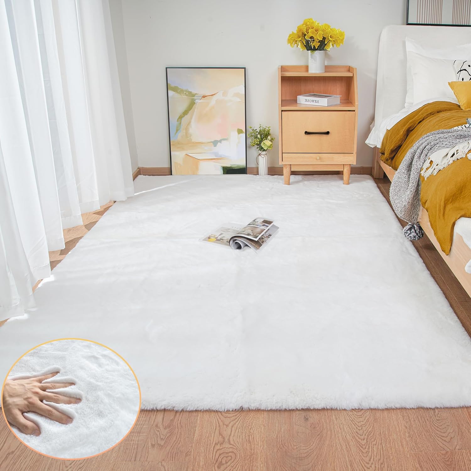 ORINOVA Pink Washable Fluffy 5x8 Area Rugs for Bedroom Plush Faux Rabbit Shag Fur Rug for Living Room Nursery Rug