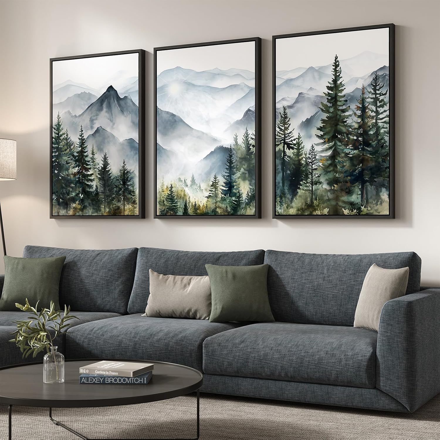 Large Vintage Framed Neutral Landscape Wall Art for Living Rooms, 3 Piece Retro Big Tree Sketch Botanical Forest Antique Canvas Artwork Set, Rustic Nature Wabi Sabi Art Prints for Hallway Home Office 24x36 Inch