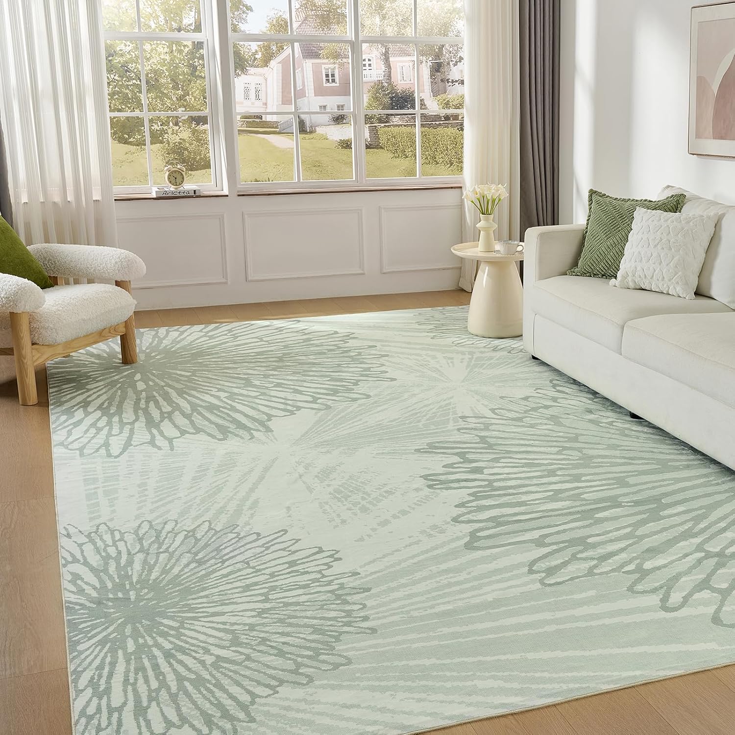 WITSHOCK Pink Rugs 9x12 for Bedroom Girls,Floral Modern Distress Print Pattern Carpet for Living Room Dining Room,Stain Resistant Anti Slip Backing Rugs for Kids Room Nursery Playroom,Light Pink