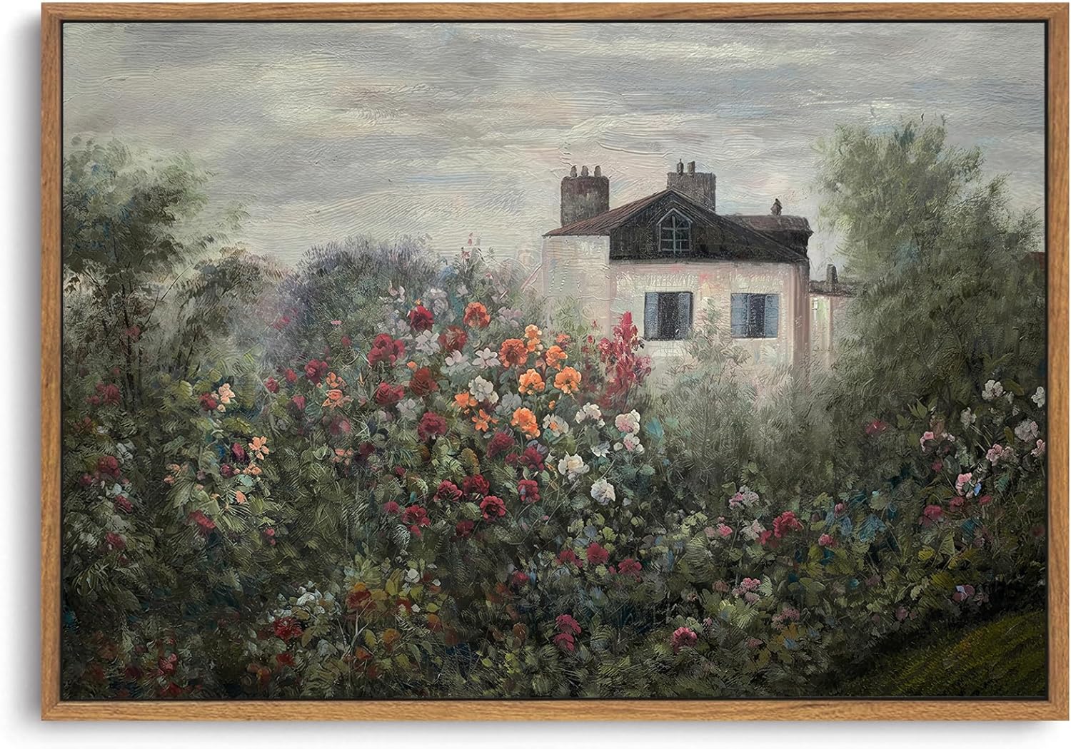 OIQArtOIQ Framed Canvas Wall Art,Vintage Decor,Landscape Nature Country Wildflower Paintings Farmhouse Pictures Modern Artwork Rustic Fall Flower Prints Cottagecore Office Living Room Bedroom Bathroom