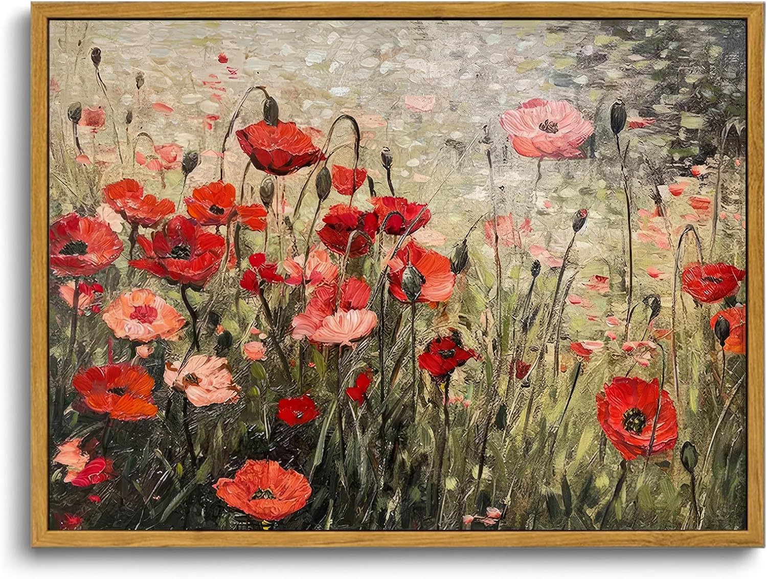 OIQArtOIQ Framed Canvas Wall Art,Vintage Decor,Landscape Nature Country Wildflower Paintings Farmhouse Pictures Modern Artwork Rustic Fall Flower Prints Cottagecore Office Living Room Bedroom Bathroom