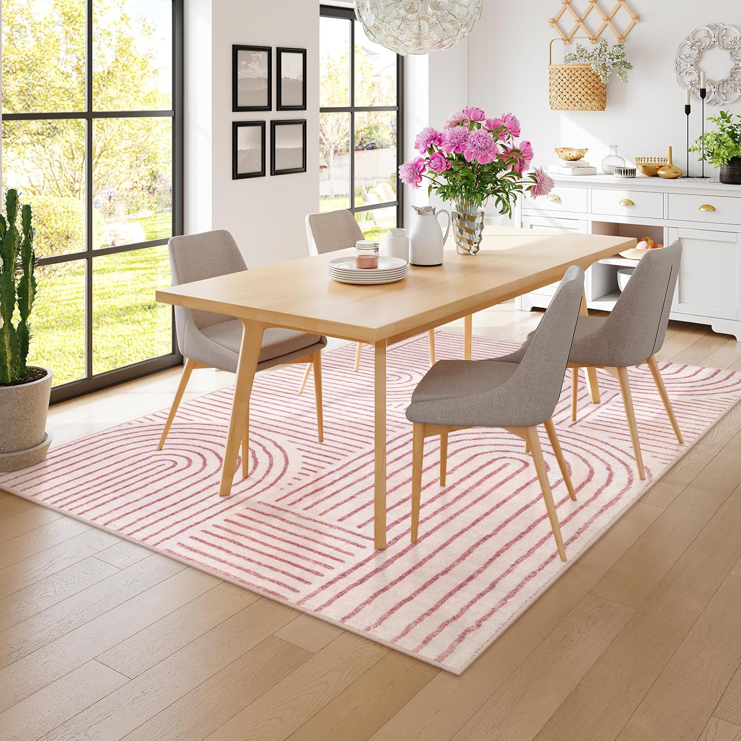 Lahome Abstract 8x10 Area Rugs, Soft Pink 8x10 Rugs for Living Room Bedroom Girls, Ultra-Thin Non-Shedding Accent Large Carpet for Office Dining Room (8x10ft,Pink)