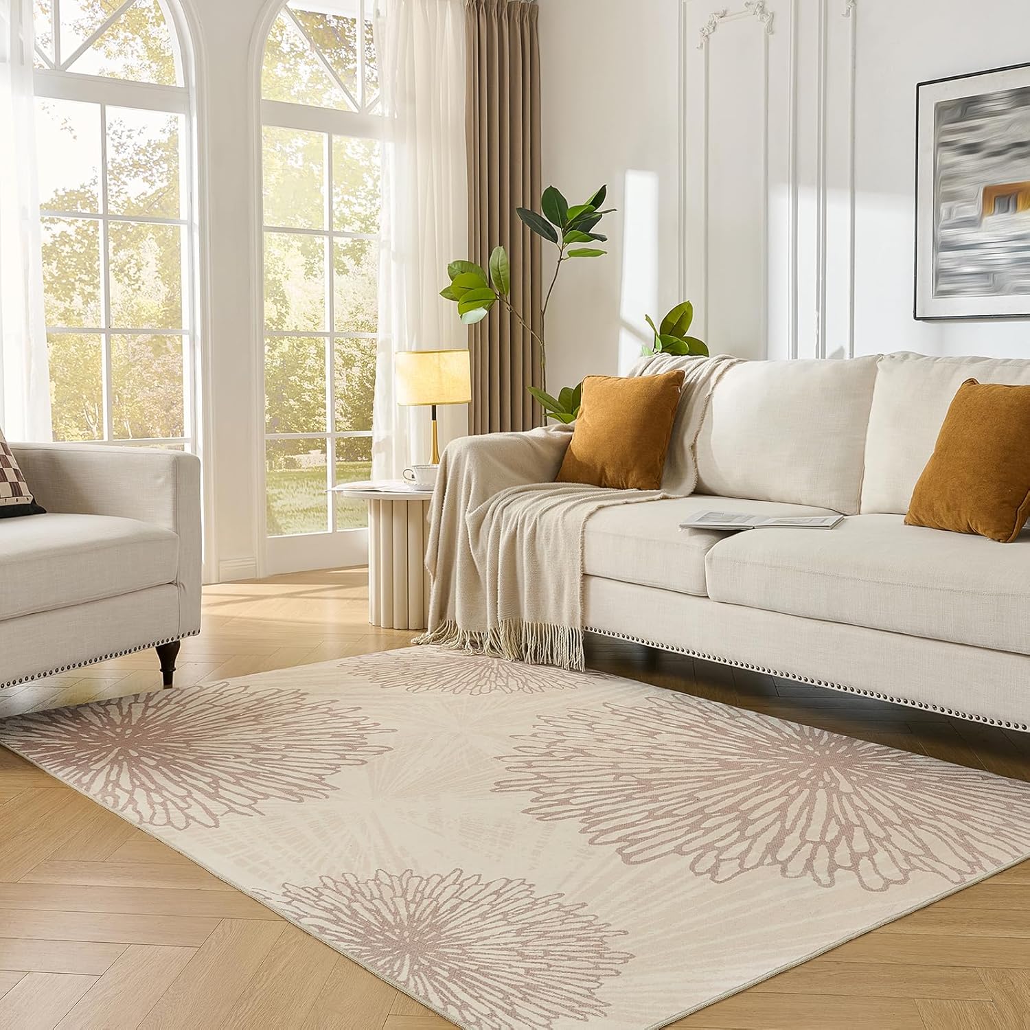 WITSHOCK Pink Rugs 9x12 for Bedroom Girls,Floral Modern Distress Print Pattern Carpet for Living Room Dining Room,Stain Resistant Anti Slip Backing Rugs for Kids Room Nursery Playroom,Light Pink