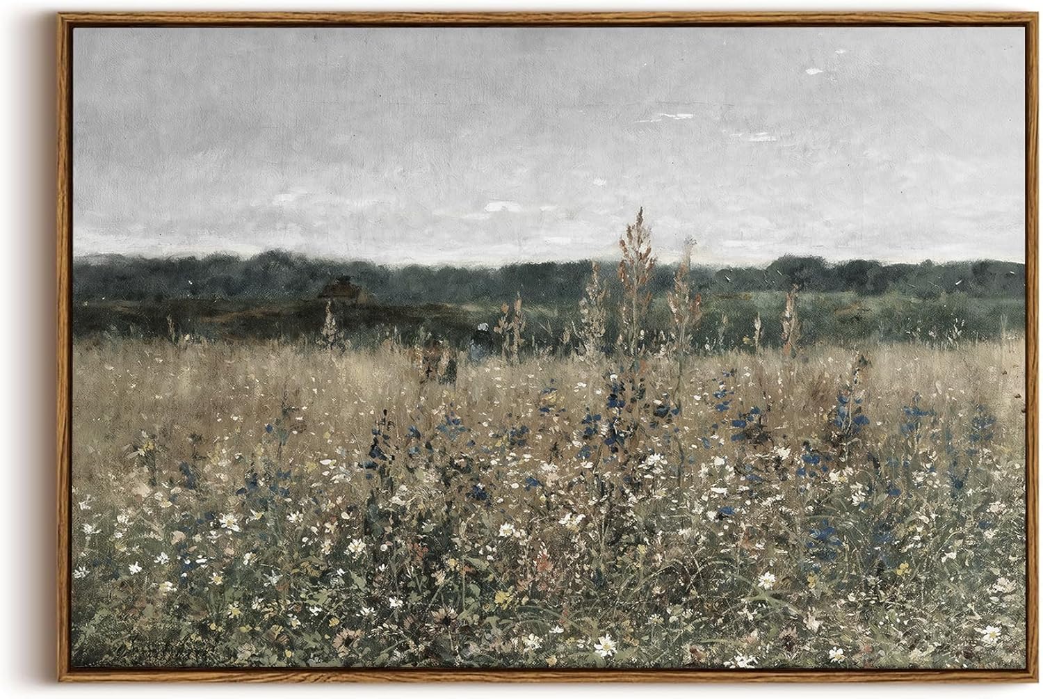 OIQArtOIQ Framed Canvas Wall Art,Vintage Decor,Landscape Nature Country Wildflower Paintings Farmhouse Pictures Modern Artwork Rustic Fall Flower Prints Cottagecore Office Living Room Bedroom Bathroom