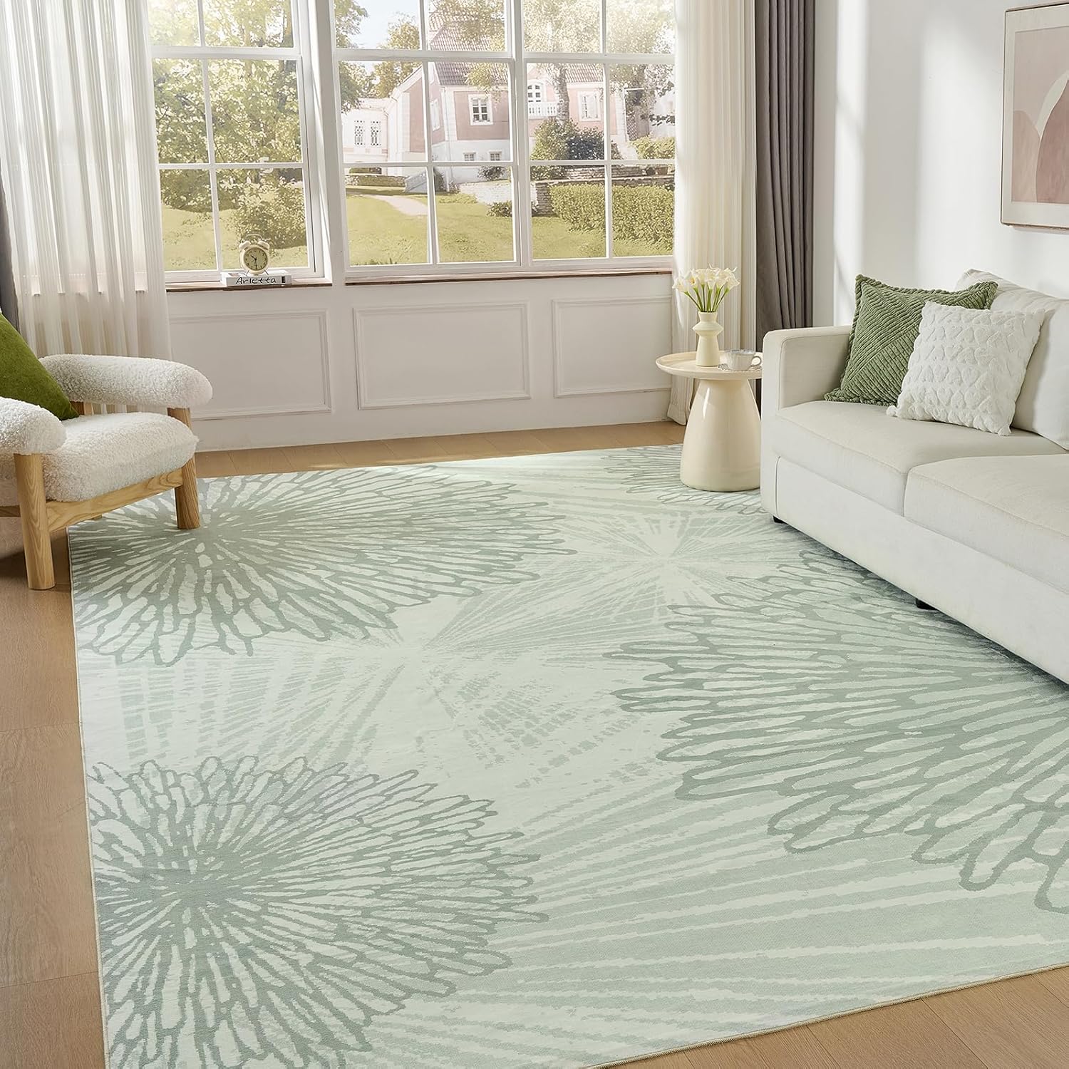 WITSHOCK Pink Rugs 9x12 for Bedroom Girls,Floral Modern Distress Print Pattern Carpet for Living Room Dining Room,Stain Resistant Anti Slip Backing Rugs for Kids Room Nursery Playroom,Light Pink