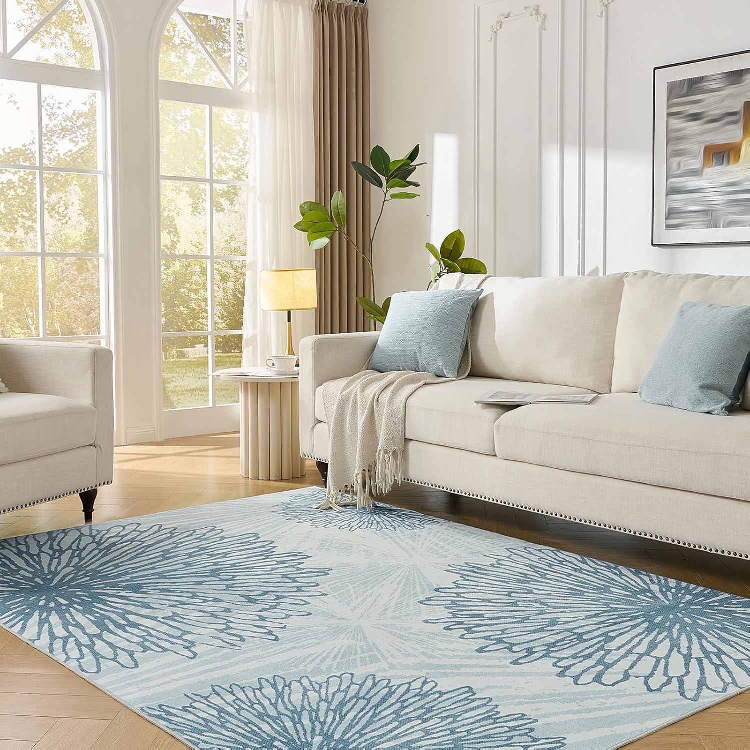 WITSHOCK Pink Rugs 9x12 for Bedroom Girls,Floral Modern Distress Print Pattern Carpet for Living Room Dining Room,Stain Resistant Anti Slip Backing Rugs for Kids Room Nursery Playroom,Light Pink