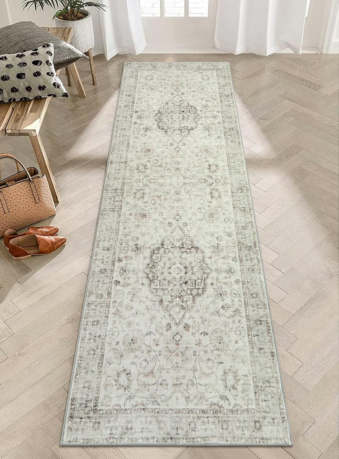 LIVEBOX Pink 8x10 Area Rug for Bedroom Girls, Boho Washable Rugs for Living Room Nursery, Non-Slip Indoor Soft Carpet Low-Pile Farmhouse Carpets for Dining Room Kids Playroom, Pink