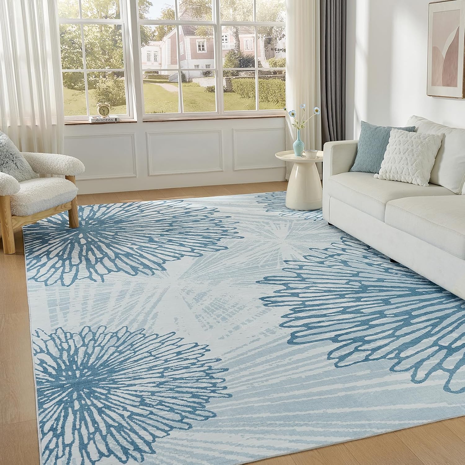 WITSHOCK Pink Rugs 9x12 for Bedroom Girls,Floral Modern Distress Print Pattern Carpet for Living Room Dining Room,Stain Resistant Anti Slip Backing Rugs for Kids Room Nursery Playroom,Light Pink