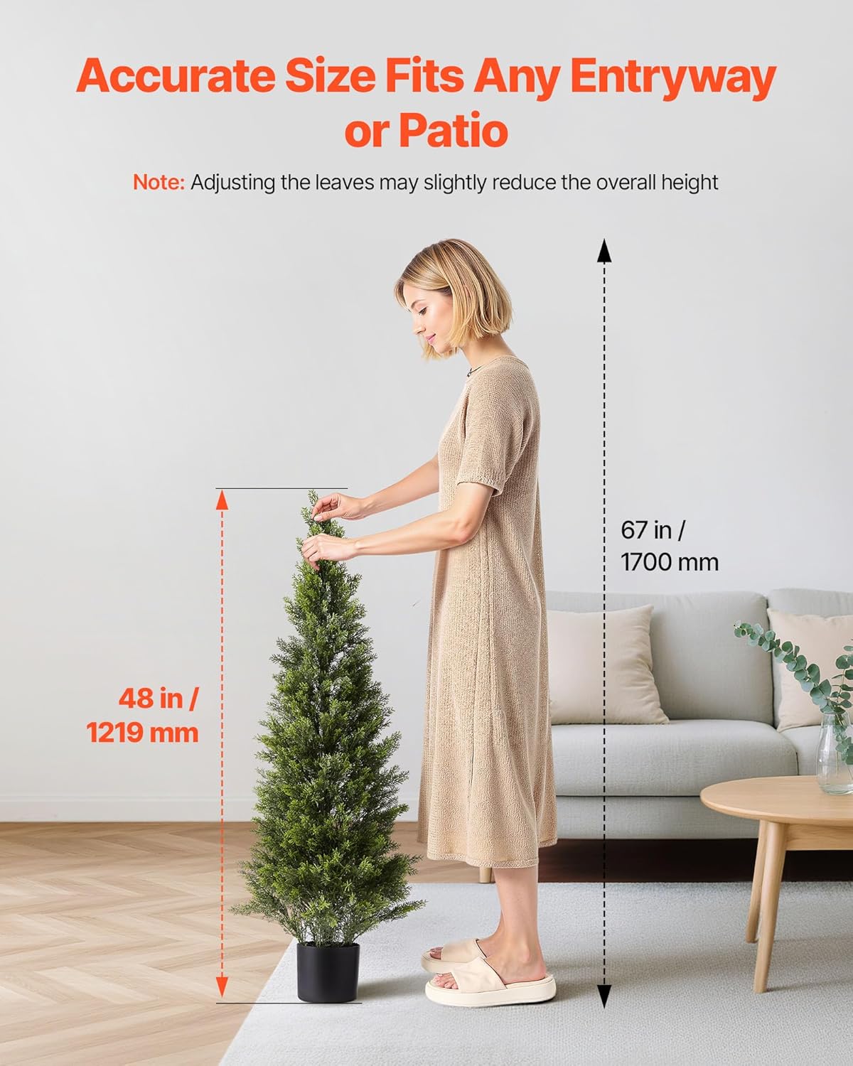 VEVOR Artificial Cedar Topiary Trees, 48 inch 2 Set Faux Pine Shrubs Plants, Fake Silk Tree Look Real, Easy Assembly for Decor Front Porch Outdoor Patio Garden Balcony Backyard Indoor Office