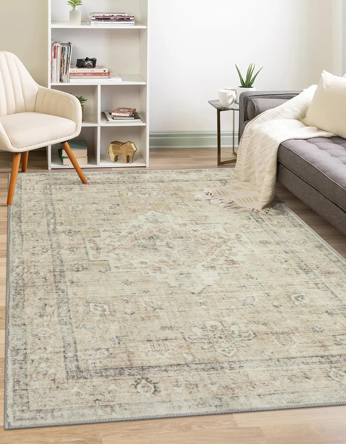 LIVEBOX Pink 8x10 Area Rug for Bedroom Girls, Boho Washable Rugs for Living Room Nursery, Non-Slip Indoor Soft Carpet Low-Pile Farmhouse Carpets for Dining Room Kids Playroom, Pink