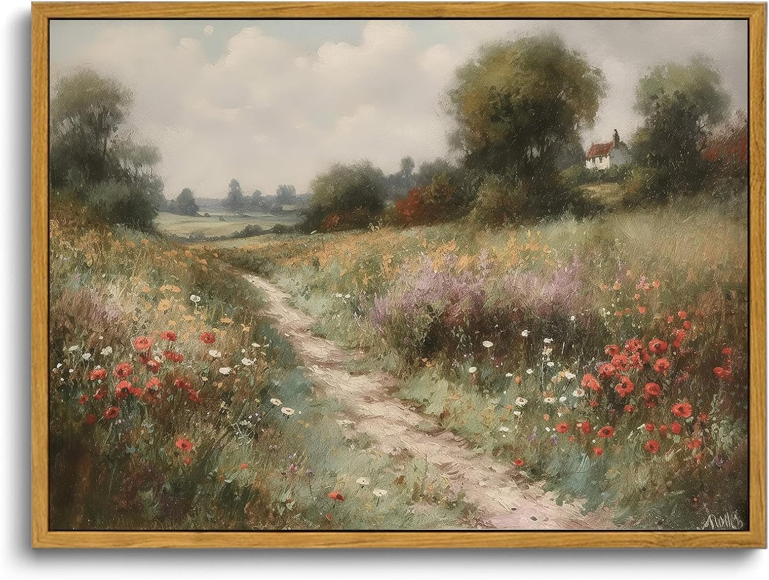 OIQArtOIQ Framed Canvas Wall Art,Vintage Decor,Landscape Nature Country Wildflower Paintings Farmhouse Pictures Modern Artwork Rustic Fall Flower Prints Cottagecore Office Living Room Bedroom Bathroom