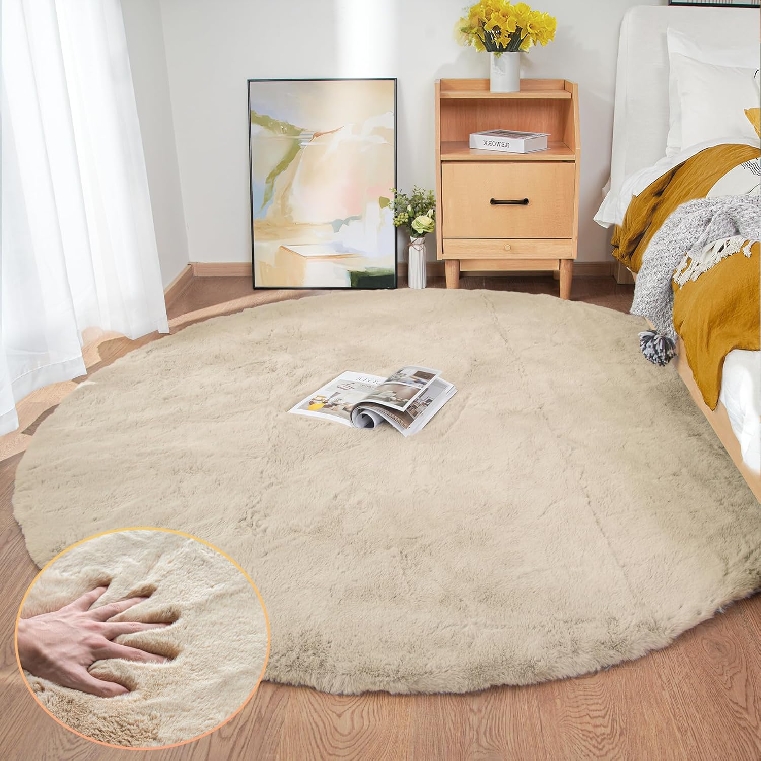 ORINOVA Pink Washable Fluffy 5x8 Area Rugs for Bedroom Plush Faux Rabbit Shag Fur Rug for Living Room Nursery Rug