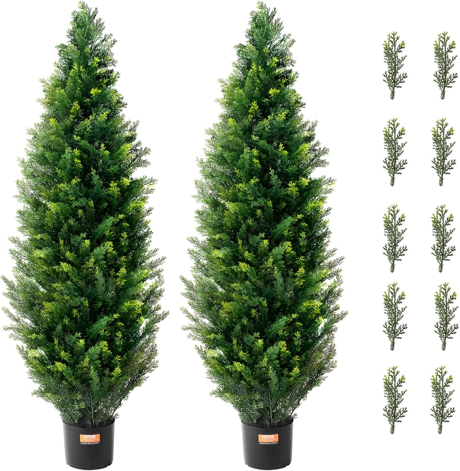 VEVOR Artificial Cedar Topiary Trees, 48 inch 2 Set Faux Pine Shrubs Plants, Fake Silk Tree Look Real, Easy Assembly for Decor Front Porch Outdoor Patio Garden Balcony Backyard Indoor Office