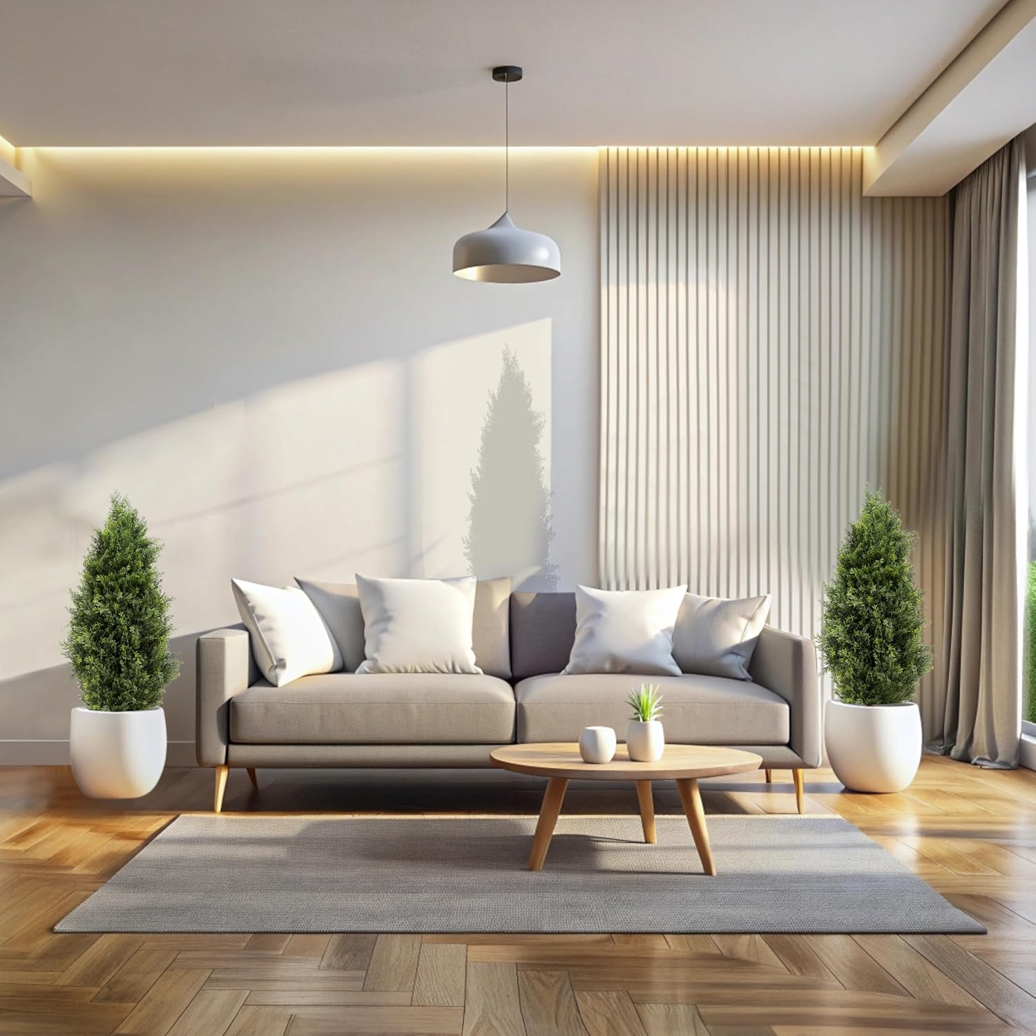 Artificial Topiary Cedar Trees 3ft, 2 pk - Outdoor Indoor Faux Pine Shrubs Plants, Realistic Fake Plants Front Porch Decor, Artificial Bushes Cypress for Home Front Door Offices