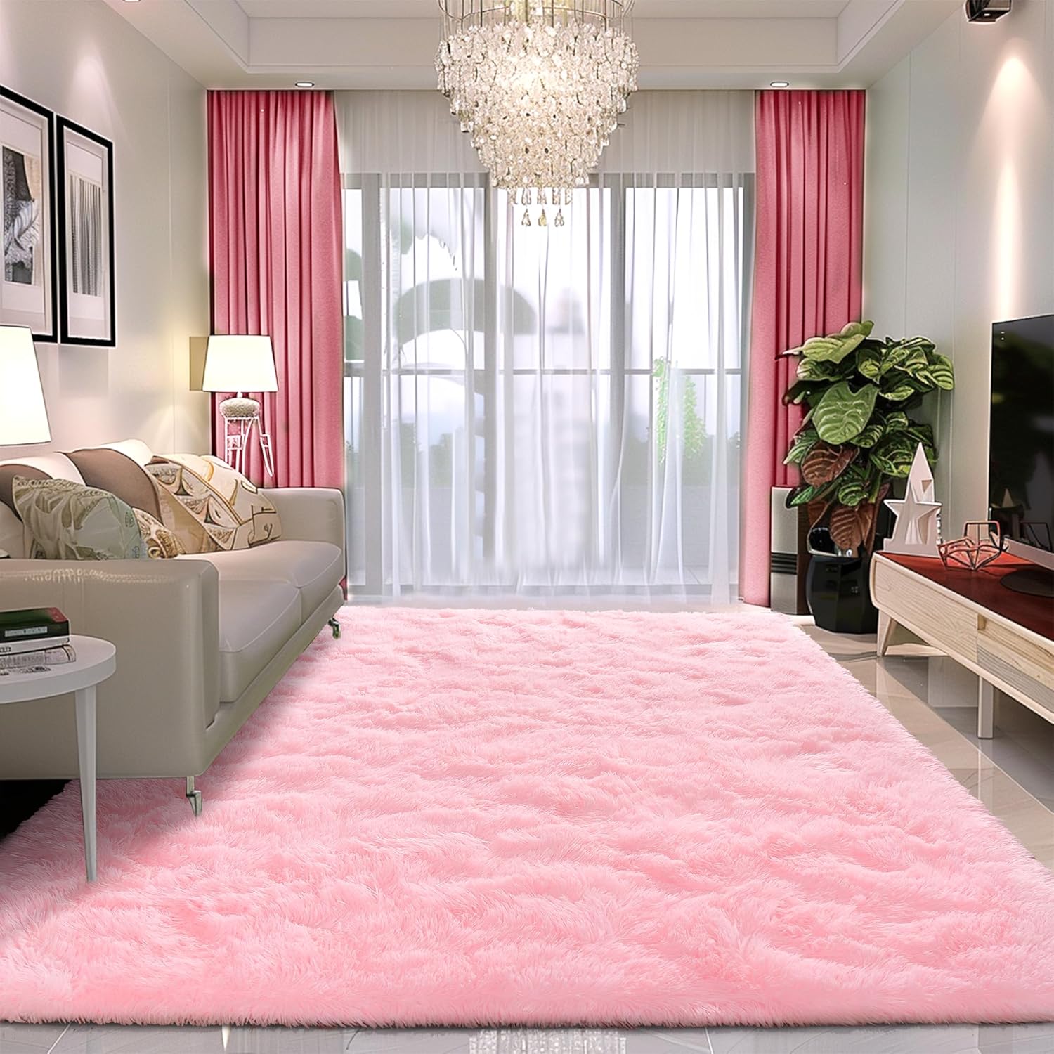 Awaytail Fluffy Area Rug 9x12 Living Room, Hot Pink Rugs for Bedroom Girls, Extra Large Rug Big Carpet 9 by 12 Fuschia