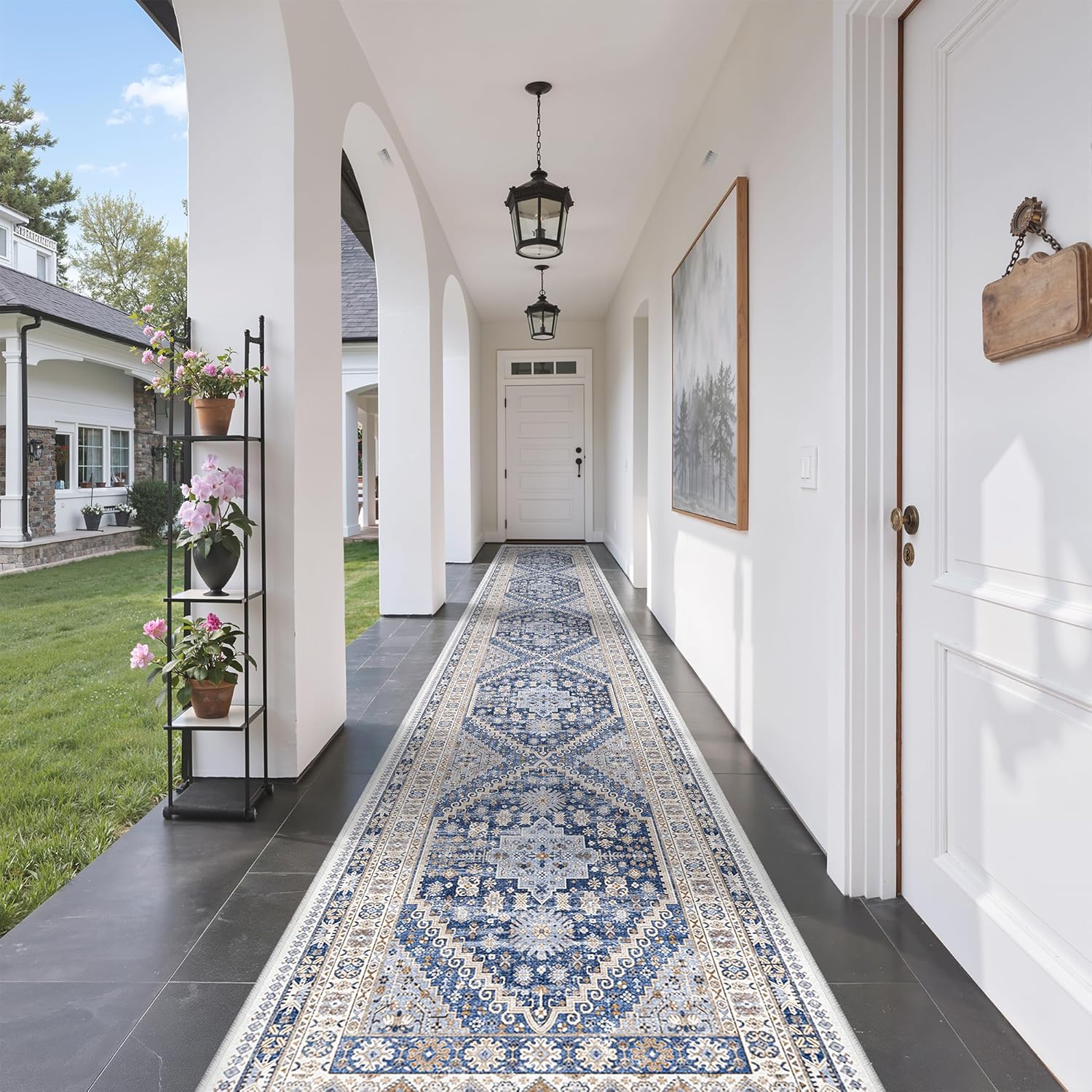 zesthome 9x12 Area Rugs for Girls Bedroom, Low Pile Machine Washable Rugs, Vintage Large Pink Rugs, Stain Resistant Nursery Room Rug, Baby Crawling Rug (Pink/Blue,9'x12')