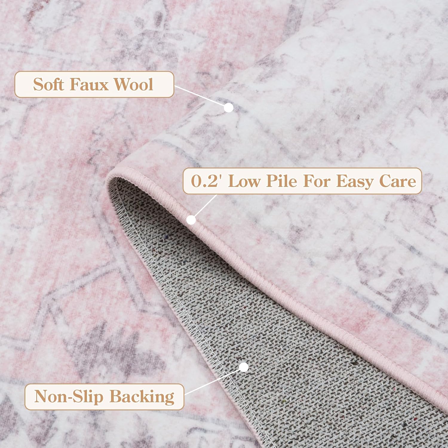 LIVEBOX Pink 8x10 Area Rug for Bedroom Girls, Boho Washable Rugs for Living Room Nursery, Non-Slip Indoor Soft Carpet Low-Pile Farmhouse Carpets for Dining Room Kids Playroom, Pink