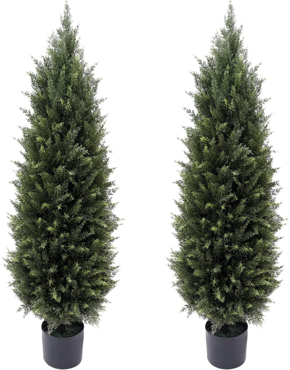3ft(35”) Artificial Cedar Outdoor Artificial Shrub Sunlight Resistant Leafy Potted Plant for Indoor Porch of Home and Office Artificial Outdoor Tree 2 Pieces a Set Topiary Trees